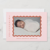 Retro Wavy Lijst Foto Blush & Terracotta Birth Aankondiging (Voorkant)