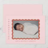 Retro Wavy Lijst Foto Blush & Terracotta Birth Aankondiging (Voorkant / Achterkant)