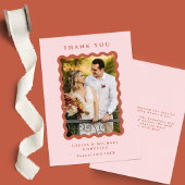 Retro Wavy Lijst Foto Blush & Terracotta Wedding Bedankkaart