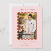 Retro Wavy Lijst Foto Blush & Terracotta Wedding Bedankkaart (Voorkant)