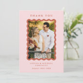 Retro Wavy Lijst Foto Blush & Terracotta Wedding Bedankkaart (Staand voorkant)