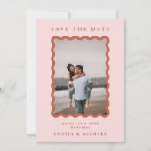 Retro Wavy Lijst Foto Blush & Terracotta Wedding Save The Date (Voorkant)