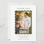 Retro Wavy Lijst Foto groen en wit huwelijk Bedankkaart (Voorkant)