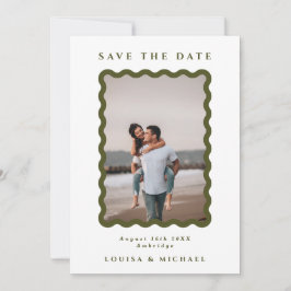 Retro Wavy Lijst Foto groen en wit huwelijk Save The Date