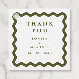 Retro Wavy Lijst Green & White Wedding Bedankjes Labels