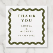 Retro Wavy Lijst Green & White Wedding Bedankjes Labels (Voorkant)