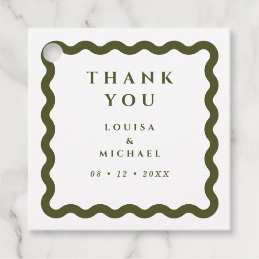 Retro Wavy Lijst Green & White Wedding Bedankjes Labels (Voorkant)