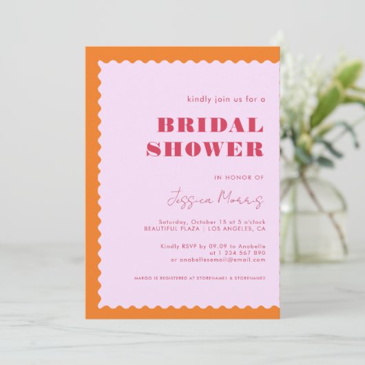 Retro Wavy Lijst Oranje Roze en Rood Vrijgezellenf Kaart (Staand voorkant)