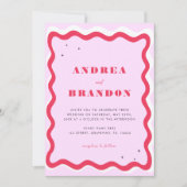 Retro Wavy Lijst QR code 70s allen in één bruiloft Kaart (Voorkant)