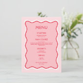 Retro Wavy Lijst Rood en Roze bruiloft Menu (Staand voorkant)