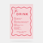 Retro Wavy Lijst Rood en Roze Wedding Bar Acryl Bord (Voorkant)