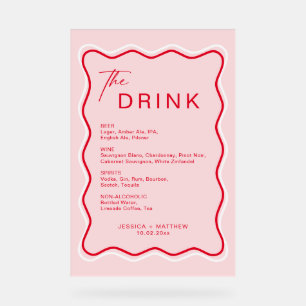 Retro Wavy Lijst Rood en Roze Wedding Bar Acryl Bord