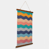 Retro Wavy Lines - Blue Turquoise Oranje Hangend Wandkleed (Gebogen)