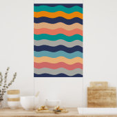 Retro Wavy Lines - Blue Turquoise Oranje Poster (Keuken)
