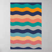 Retro Wavy Lines - Blue Turquoise Oranje Poster (Voorkant)