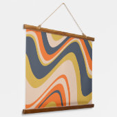 Retro Wavy Lines - Oranje, marineachtig, geel, bei Hangend Wandkleed (Gebogen)