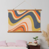 Retro Wavy Lines - Oranje, marineachtig, geel, bei Hangend Wandkleed (Slaapkamer)