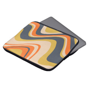 Retro Wavy Lines - Oranje, marineachtig, geel, bei Laptop Sleeve
