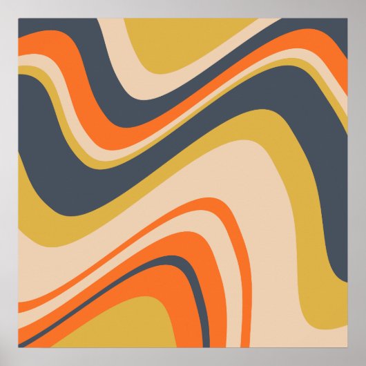 Retro Wavy Lines - Oranje, marineachtig, geel, bei Poster (Voorkant)