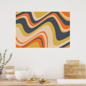 Retro Wavy Lines - Oranje, marineachtig, geel, bei Poster (Keuken)