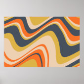 Retro Wavy Lines - Oranje, marineachtig, geel, bei Poster (Voorkant)