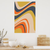 Retro Wavy Lines - Oranje, marineachtig, geel, bei Poster (Keuken)