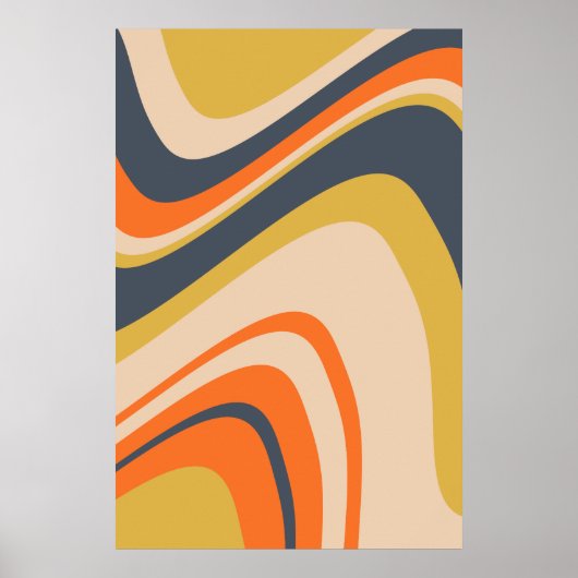 Retro Wavy Lines - Oranje, marineachtig, geel, bei Poster (Voorkant)