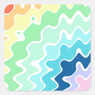 Retro Wavy Lines Pastel Rainbow Colors Patroon Vierkante Sticker