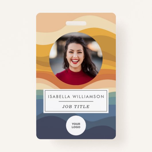 Retro Wavy Lines Unieke werknemer Foto ID Badge (Voorkant)