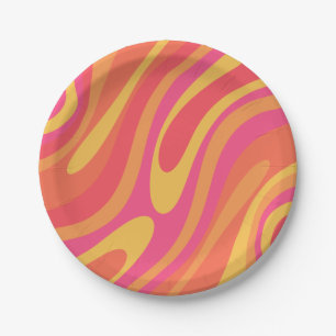 Retro Wavy Loops Trippy Colorful Abstract Patroon Papieren Bordje