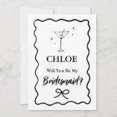 Retro Wavy Martini Glas Bruidsmeisje Voorstel  Kaart (Voorkant)