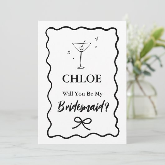 Retro Wavy Martini Glas Bruidsmeisje Voorstel  Kaart (Staand voorkant)