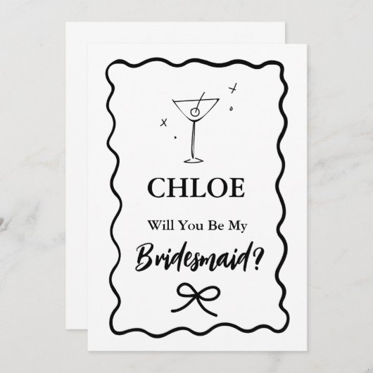 Retro Wavy Martini Glas Bruidsmeisje Voorstel  Kaart (Voorkant / Achterkant)