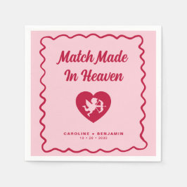 Retro Wavy Match Made In Heaven Cupid Wedding Servet