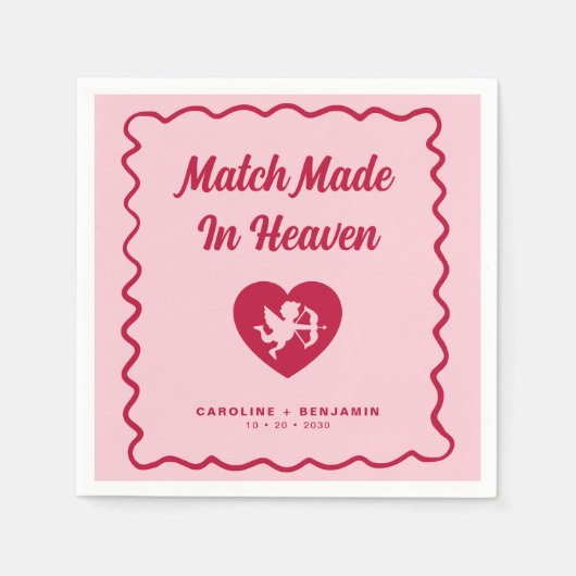 Retro Wavy Match Made In Heaven Cupid Wedding Servet (Voorkant)