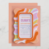 Retro Wavy Pastel 3D Gummy Frame Birthday Kaart (Voorkant / Achterkant)