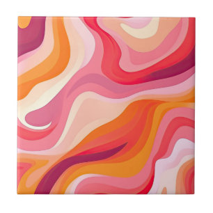 Retro Wavy Patroon Boho Esthetisch Roze Tegeltje