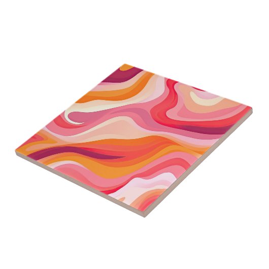 Retro Wavy Patroon Boho Esthetisch Roze Tegeltje (Zijkant)