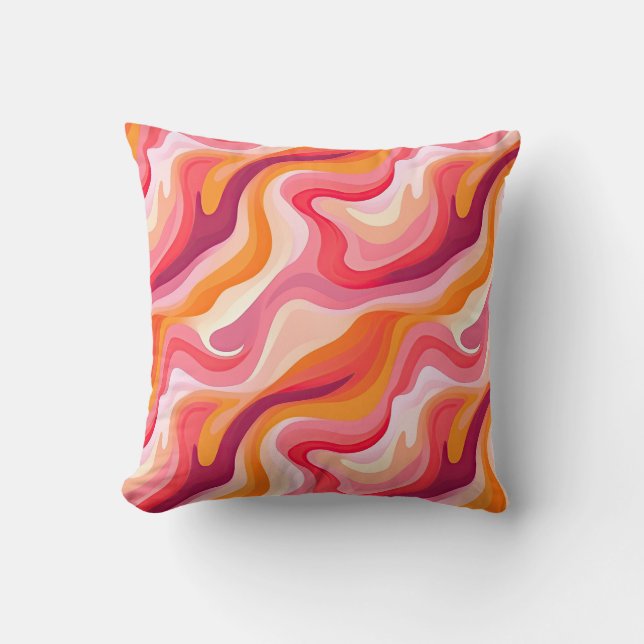 Retro Wavy Patroon Roze Abstract Kussen (Voorkant)