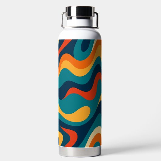 Retro Wavy Pattern Modern Abstract  Waterfles (Achterkant)