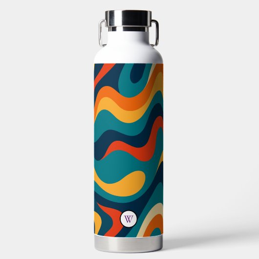 Retro Wavy Pattern Modern Abstract  Waterfles (Voorkant)