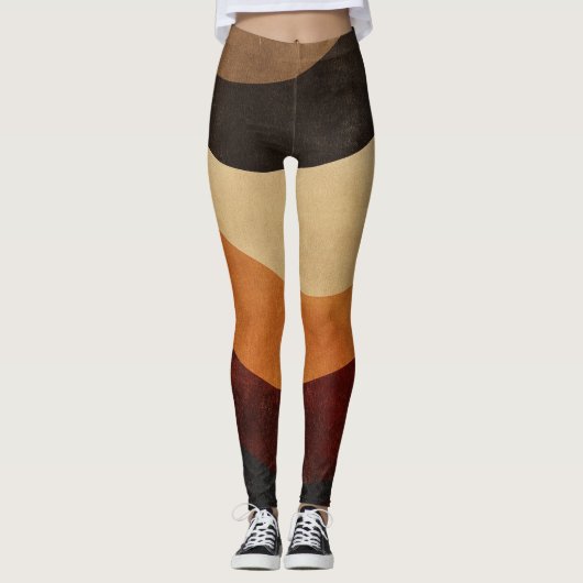 🌈 Retro Wavy Pattern - Warm & Nostalgic 🎨 Leggings (Voorkant)