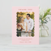 Retro Wavy Photo Blush Wedding Bedankkaart (Staand voorkant)