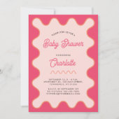 Retro Wavy Pink Curve-Baby shower Kaart (Voorkant)