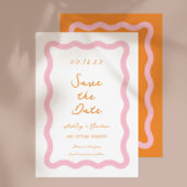 Retro Wavy Pink Oranje Wave Wedding Save The Date