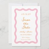 Retro Wavy Pink Oranje Wave Wedding Save The Date (Voorkant)