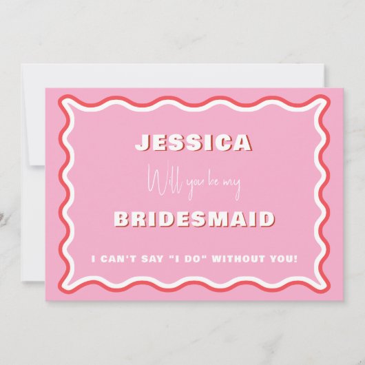Retro Wavy Pink Red Photo Bridesmaid Voorstel Kaart (Voorkant)