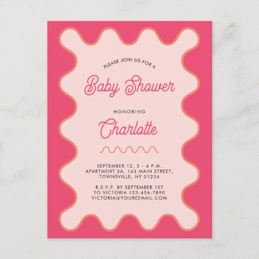 Retro Wavy Roze Curve Baby Shower Uitnodiging (Voorkant)