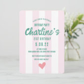 Retro Wavy Roze Gestreept Handschrift 21e Verjaard Kaart (Staand voorkant)