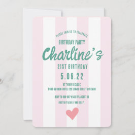 Retro Wavy Roze Gestreept Handschrift 21e Verjaard Kaart